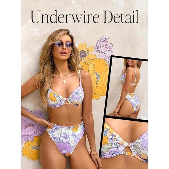 NWT Cupshe High Waisted Push Up Cheeky Drawstring Bikini - Size Small - Picture 2 of 4